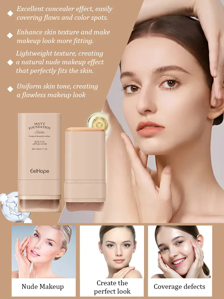 Full Coverage Foundation Stick + Brush Combo, Lazy Girl Makeup Hack - 2-Minute Application, No Effort