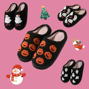 Christmas Slippers For Women Men Indoor Soft Warm Cotton Slippers House Memory Foam Slippers Cozy Fluffy Fall Winter Home Slippers