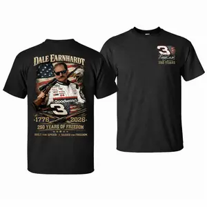 Dale Earnhardt 250 Years Of Freedom Shirt - Patriotic 1776-2026 Racing Fan Tee - Built For Speed Raised For Freedom T-Shirt - NASCAR Legend # 3 American Pride Unisex Shirt
