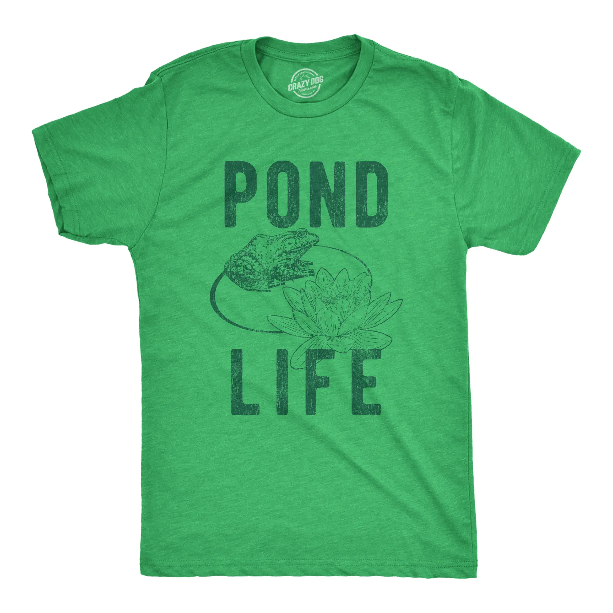 Mens Pond Life Graphic T Shirt Funny Summer Toad Frog Lilypad Novelty Graphic Tee Mens Funny T Shirts Cool Vintage Fashion T-Shirt Gift Classic Menswear Funny Camping Short Sleeve Novelty Tees for Guys Green