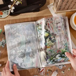 20 Sheets Traditional Ink Wash Character Landscape Sticker, Ancient Chinese Art Decorative Paper Craft Kit, Ideal for DIY Projects & Gifts