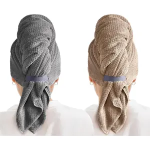 2 Pack Microfiber Hair Wrap for, Quick Dry Hair Turban with Elastic Band, Microfiber Plopping for Curly Hair, Stocking Stuffers for (Gray, Camel)