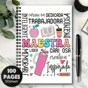 1 Pack of Spanish Teacher's Notebooks - Classroom Planner with Spanish Appreciation Information (Female Teacher/Professor Title), Educational Icons - Elegant Marble Design, Pink, Yellow, Green, Blue, Orange, Purple - Female/Male Teacher Gifts