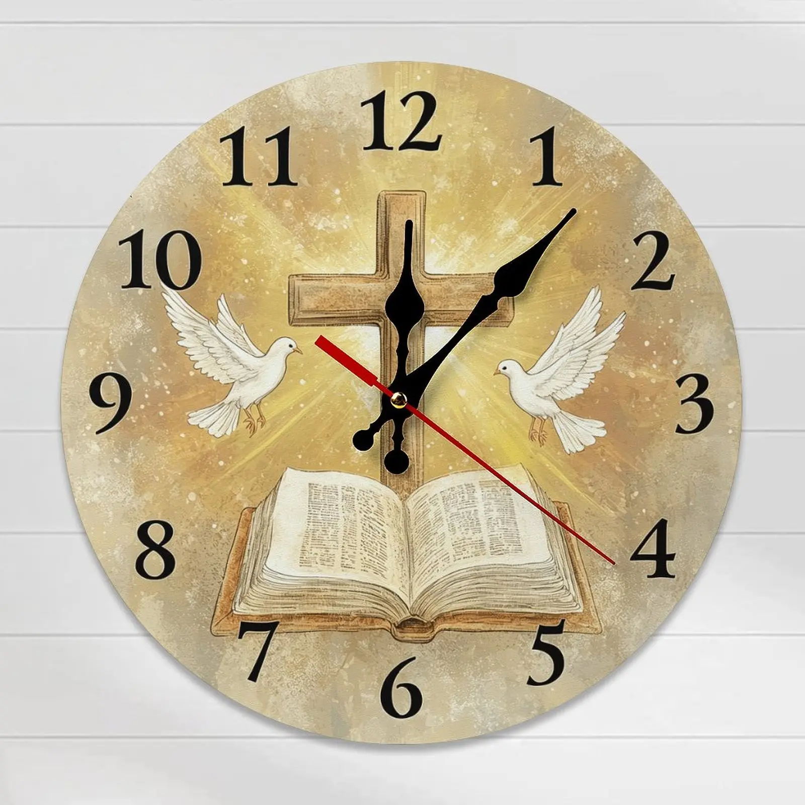 10/12in DIY Assembly Needed Christian Cross Bible Dove Wall Clock - Silent Religious Faith Decor Clock, Wooden Clock for Home, Church, Prayer Room