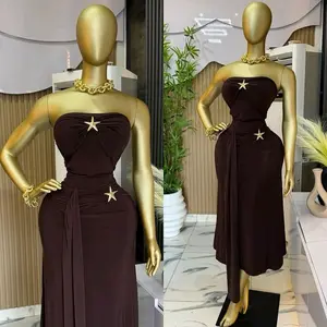 Elegant Brown Strapless Dress with Star for Special Occasions Party Formal Womenswear Workwear