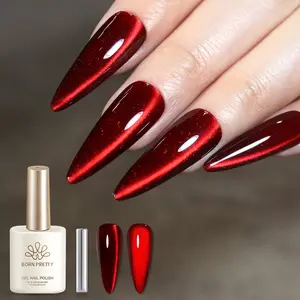 BORN PRETTY Hot Ruby Cat Magnetic Eye Gel Nail Polish 15ml Shimmer Holographic Magnetic Nail Polish for Nail Art Manicure Salon DIY at Home Gift Christmas Nails
