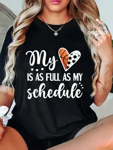 100% Cotton Full Schedule & Heart Proud Basketball Soccer Player Mom T-Shirt