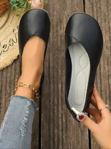 Women's Fashionable Solid Color Round Toe Flat Shoes, Casual Comfortable Non-slip Breathable Slip on Shoes, Flats Shoes, All-match Commuter Shoes for Work & Daily Wear, Girl, Footwear