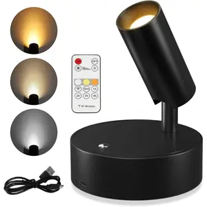 Led Spotlight Indoor, Rechargeable Uplighting Indoor with Remote Dimmable, 350? Rotate,   Ceiling Spotlight for Artwork Painting Tree  Picture Lights