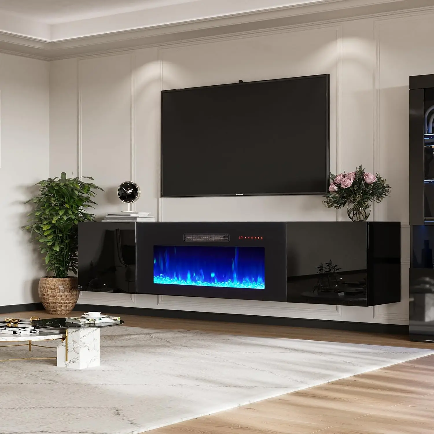 [Ships in 2 Boxes] AMERLIFE 68"/80" Floating TV Stand with Electric Fireplace, Modern Wall Mounted Entertainment Center with Storage/Best Gift Ideas/Christmas Gifts[tiktokshopbacktoschool][SohoChic]