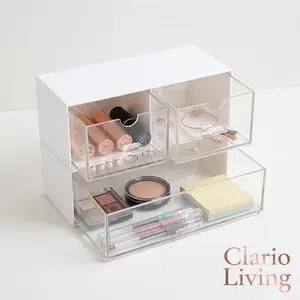 Clario "Crystal Grid" Modular Drawer Organizer Set — Clear PET Storage Bins for Home Reset and Vanity Organization. These Stackable Plastic Dividers are Perfect for Kitchen, Office and Bathroom Cabinets. Pinterest Style Closet Sorter
