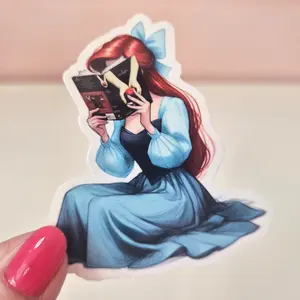 Glitter Vampire Lover Maiden Book Reading Sticker - Waterproof Glitter or Glossy Stickers 2.75" Size Customizable for Kindle, Book, or Tablet