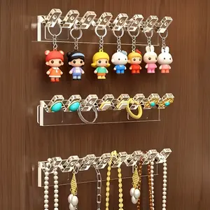 3Pcs Wall-Mounted Transparent Acrylic Jewelry Storage Hooks, Home Organizer Hook, Multi-Functional Hangers, Organizer Rack for Necklaces, Earrings and Keys, Space-Saving Storage for Bedroom and Bathroom