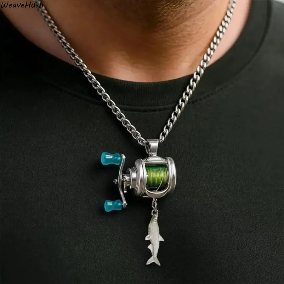 Rotating Mini Fishing Reel Necklace, Functional Moving Line Guide Pendant, Metal Jewelry Accessory for Anglers & Outdoor Fishing Enthusiasts        Can you recommend some other fishing-related jewelry? Do you have any other outdoor-themed jewelry? Are the