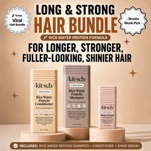 Long & Strong Hair Bundle | Rice Water Protein Shampoo, Conditioner & Shine Serum | Brooke Monk Pick