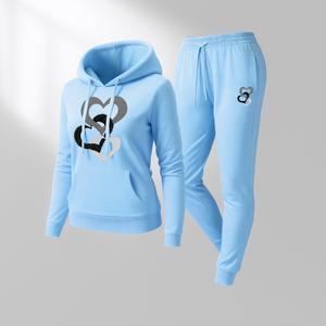 Women's Love Letter Print Hoodie And Drawstring Track Pants Set, Casual Sportswear, Long-Sleeved Hooded Jacket And Pants, Suitable For Autumn And Winter, Everyday Wear, Indoor And Outdoor Sportswear, Casual Sportswear.