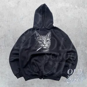 Vintage hoodie Smoking Cat Vintage 90s Graphic Hoodie Retro Funny Smoking Cat Sweatshirt Cat Lovers Gift Kitten Adult Hoodies