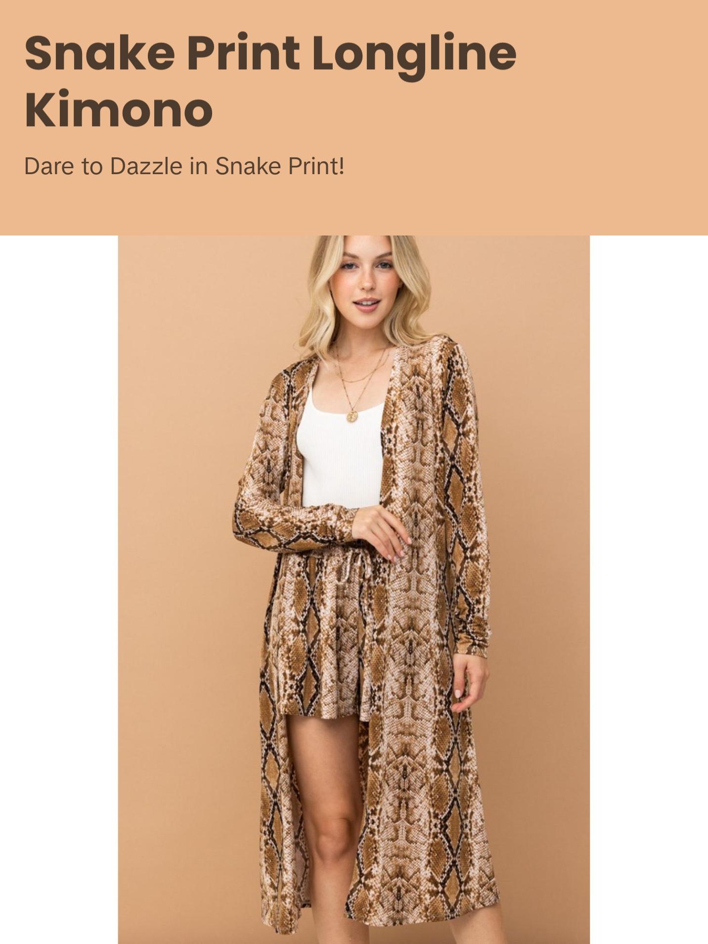 And The Why Snake Print Kimono Open Front Longline Cardigan