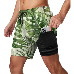 Men's Quick-Dry Swimming Trunks 7 Inch with Compression Liner 2 in 1 Beach Swim Board Shorts with Pockets