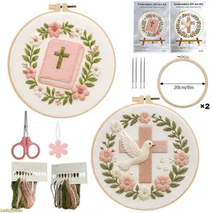 Christmas Embroidery Kit - Elegant Sacred Church DIY Needlework Craft on Fabric, Complete Set with English Guide for Holiday Decor & Gifts