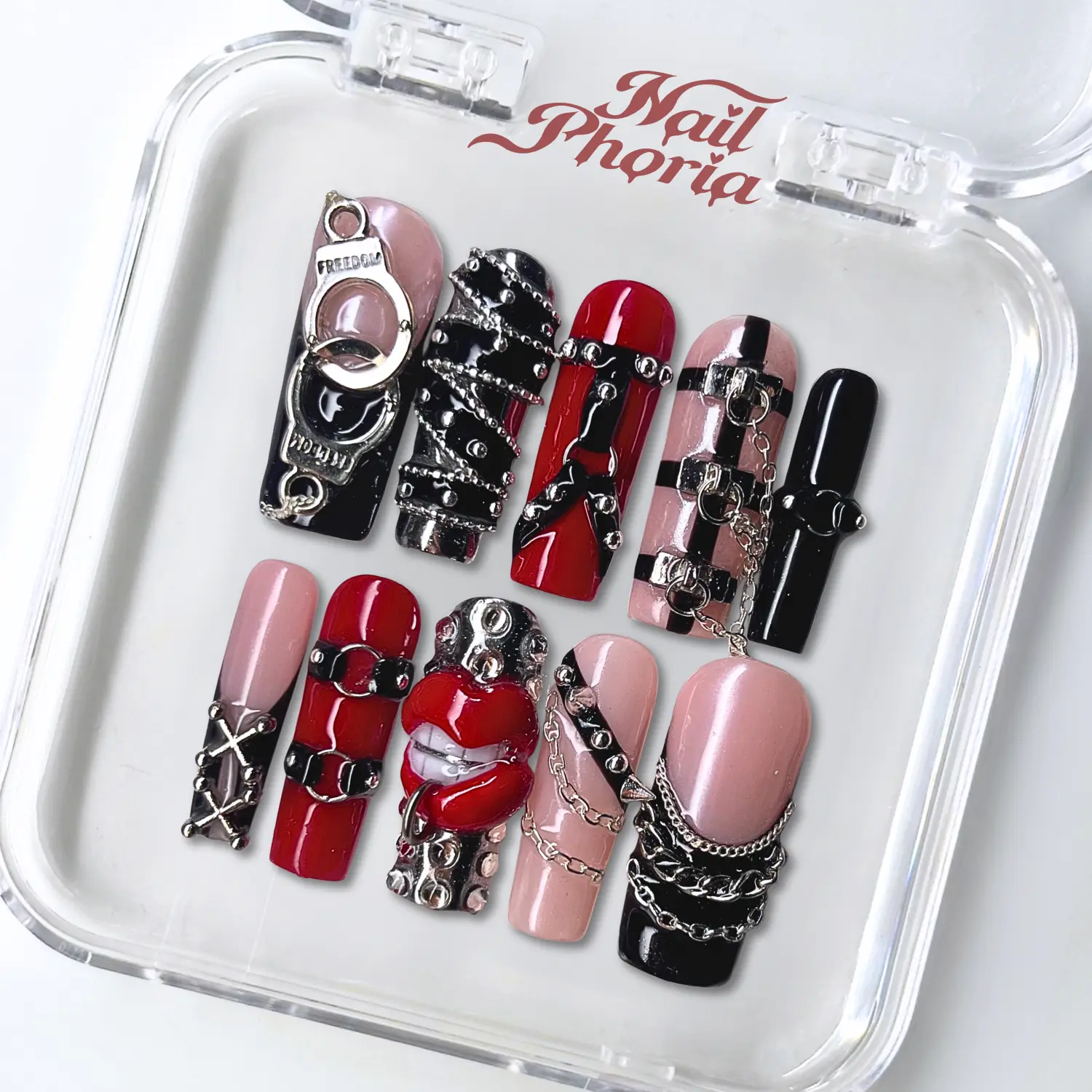 NailPhoria BOUND TO YOU - Valentine Handmade Press-On Nails | Reusable, Salon-Quality, Long-Lasting, Glossy Design