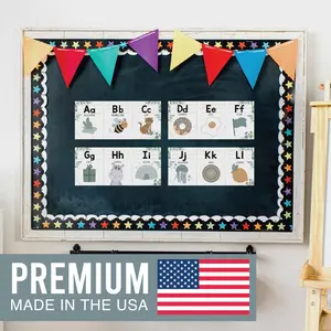 Hadley Designs Alphabet Bulletin Board Set 12 Posters 6x14 Inch USA Made Bright Colors Engaging ABC Wall Decor for Classroom Preschool Learning Tools