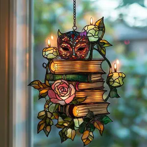 ACOTAR Masked Book Stack Acrylic Suncatcher, Faux Stained Glass Window Hanging for Fantasy Romance Lovers and Night Court Decor