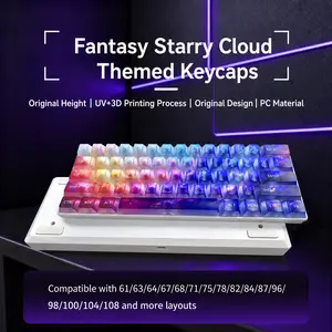 Fantasy Starry Cloud Themed Keycaps, Dreamy Colorful Transparent Foggy Backlit Design, Standard Height, Durable PC Material, Magnetic & Mechanical Keyboard Compatible, Enhances Your Setup, Ideal Holiday Gift (Keycaps Only, No Keyboard Included)