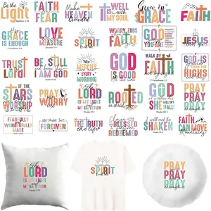 DTF Transfers Ready to Press, 30pcs Christian Iron on Transfers for T-Shirts Patches, God Faith Heat Transfers Ready to Press, Iron on Decals for Clothing Bag Pillow Covers
