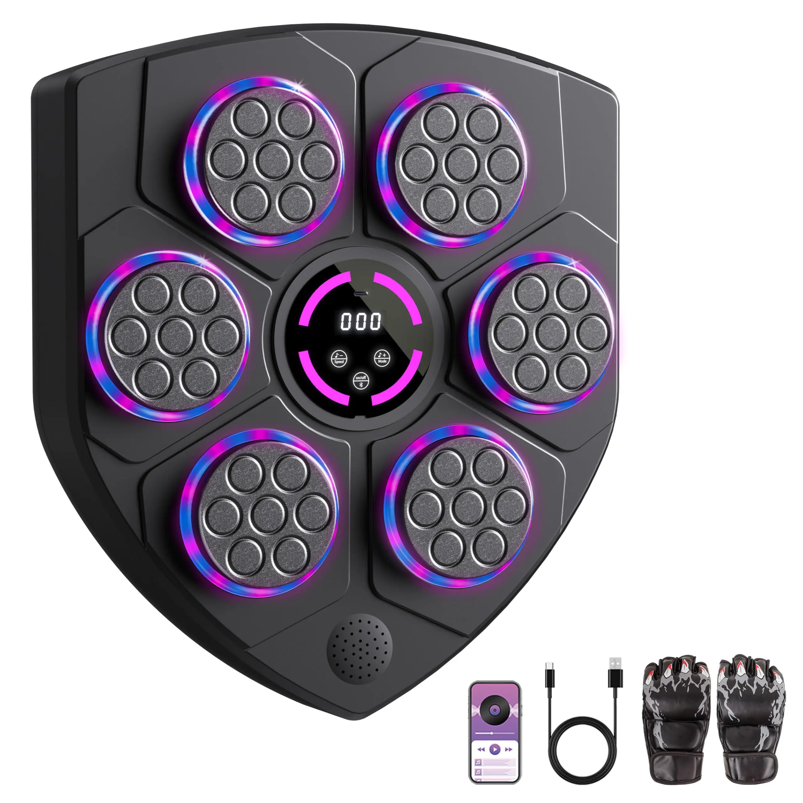Wall-Mounted Minimalist Smart Music Boxing Machine - Bluetooth Interactive Boxing Trainer, 9 Adjustable Speeds, 38inch/45inch PU Leather Wall Punching Pad with Velcro/Adhesive, Type-C Charging Boxing Training Equipment for Home Workout