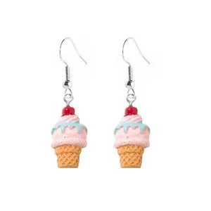 Colorful Ice Cream Cone Dangle Earrings for Women �C Cute Mini Dessert Design with Sprinkles, Cherry & Whipped Cream Detail �C Fun and Playful Accessory for Casual Attire or Gift, Quirky Earrings