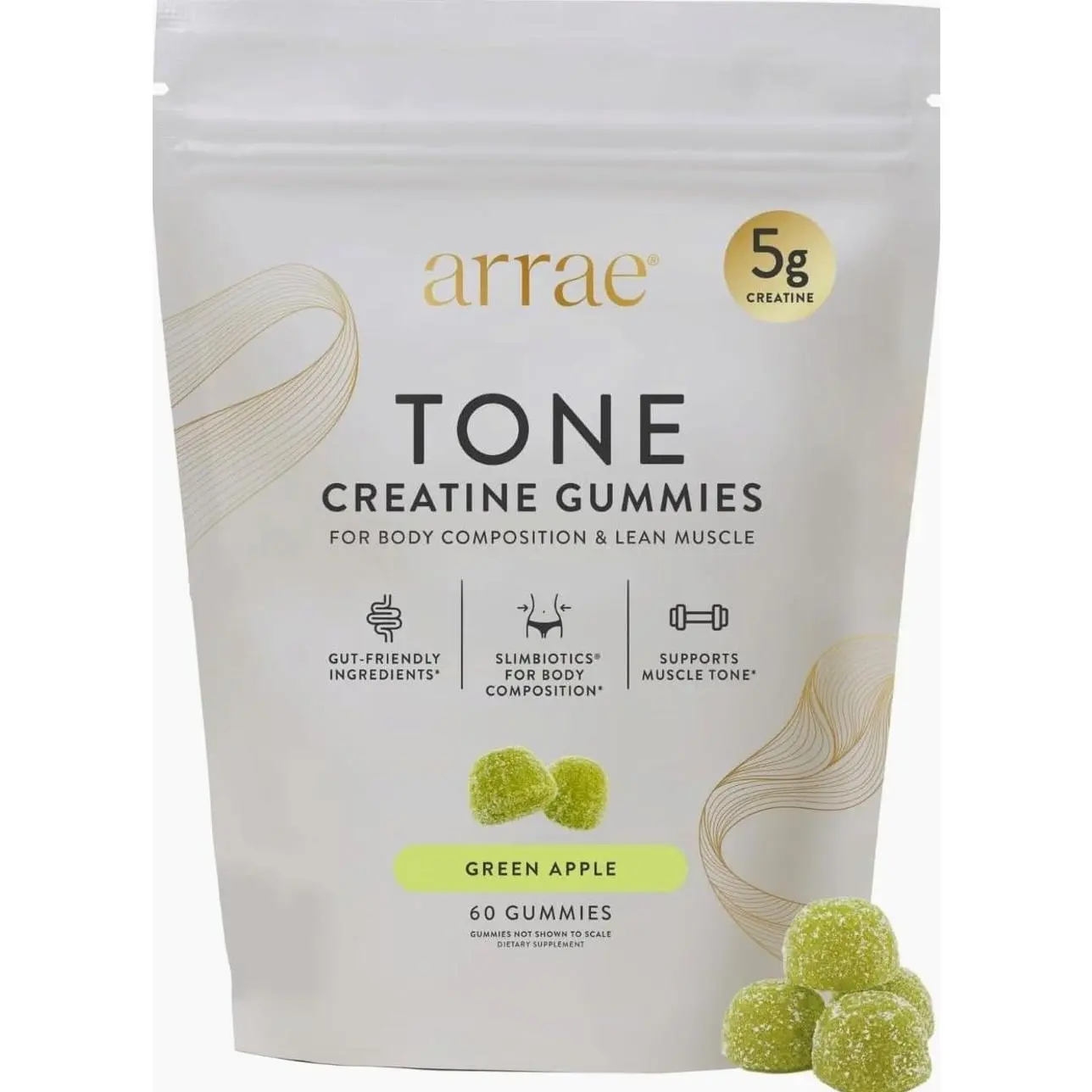 Arrae Tone Gummies – Creatine Monohydrate 5g for Women – Support Lean Muscle, Strength & Recovery – Hormone-Friendly Muscle Toning Supplement – Sour Green Apple Flavor – 60 Count (Sour Green Apple)
