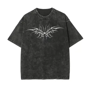 Acid Wash Heavyweight Cotton Graphic T Shirt Unisex Oversized Crew Neck Short Sleeve Y2K Gothic Grunge Tribal Chrome Sigilism Streetwear Casual Daily Fashion Tops for Men Women