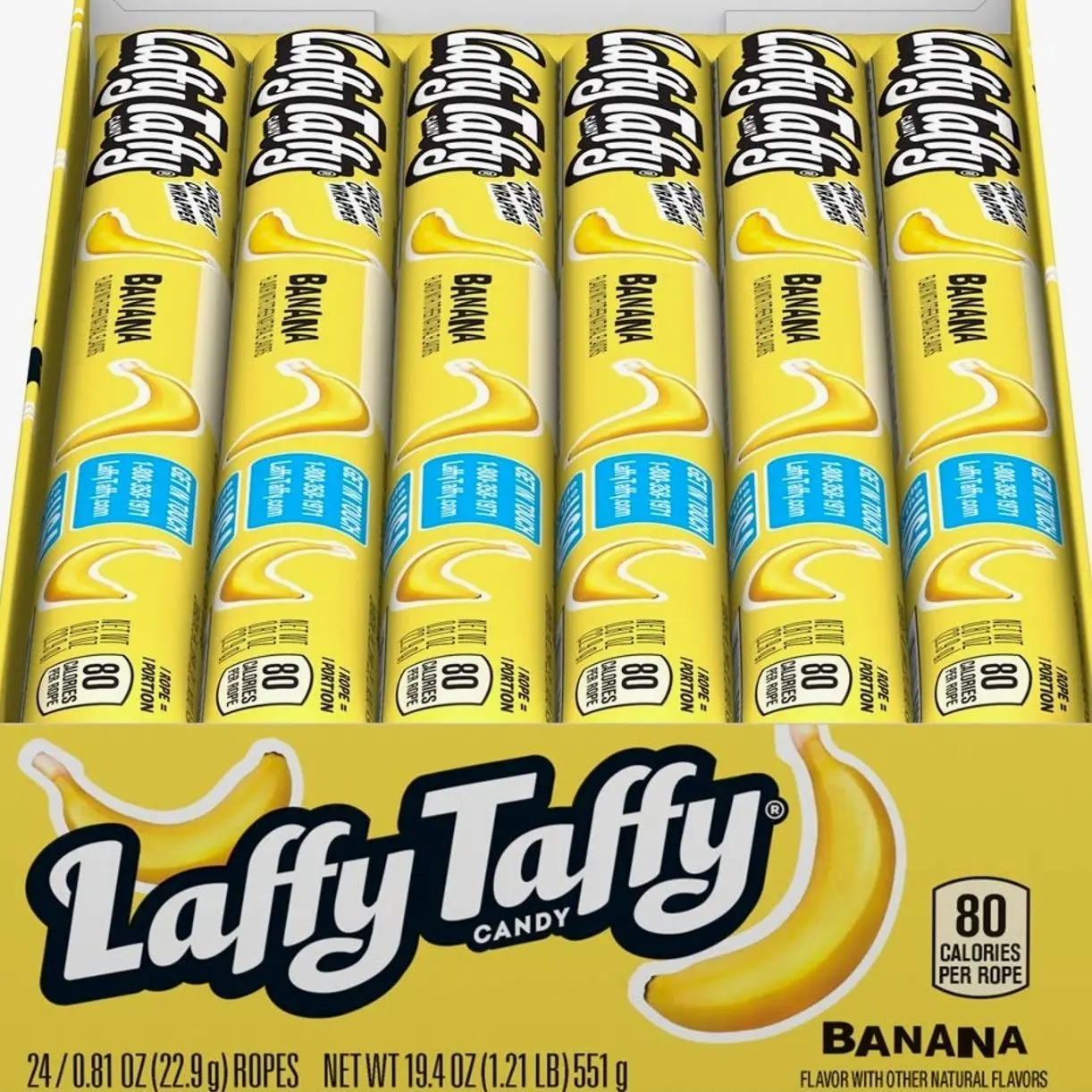 Laffy Taffy Rope Candy, Banana Flavor, 0.81 Ounce Ropes (Pack of 24)
