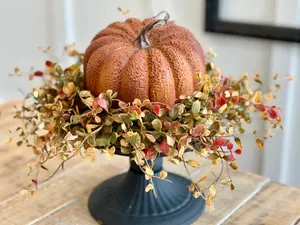 Large FALL autumn Candle Ring/wreath with small leaf airy vine plastic greenery, autumn foliage candle rings,6 in/16 in, fall home decor