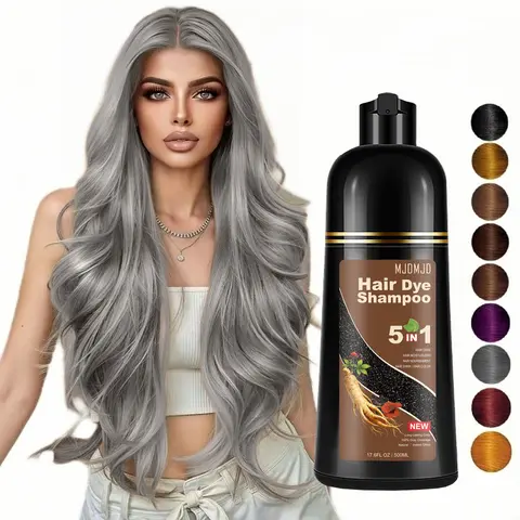 MJDMJD 5 In 1 Ammonia-Free Alcohol-Free Silvery Gray Hair Color Shampoo Bottle (500ml) - Cleansing Haircare Product, Conditioner, Moisturizer for Adults, Suitable for Multiple Hair Types, Ideal Gift
