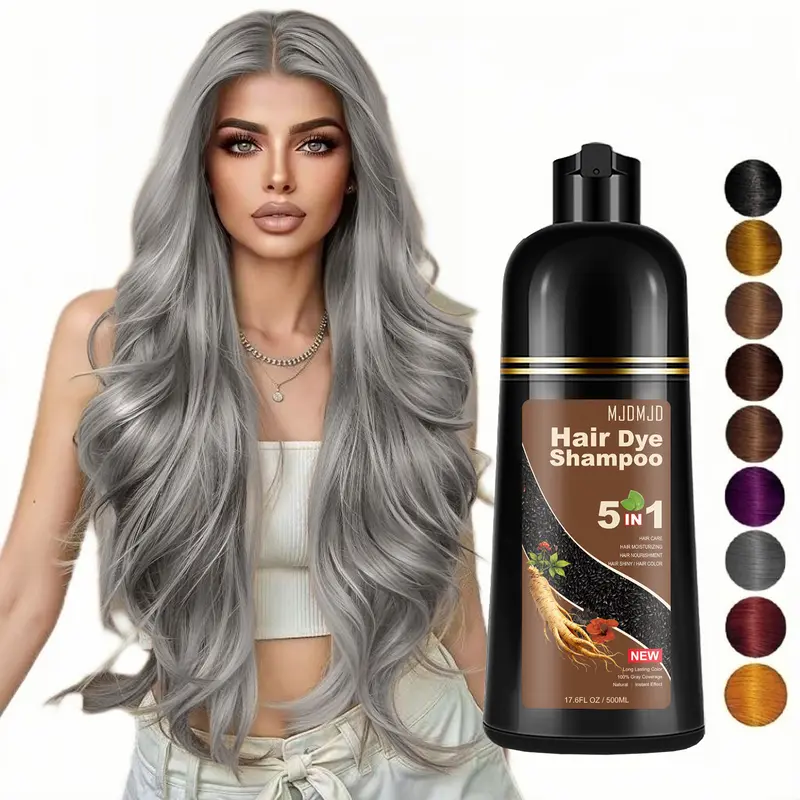 MJDMJD 5 In 1 Ammonia-Free Alcohol-Free Silvery Gray Hair Color Shampoo Bottle (500ml) - Cleansing Haircare Product, Conditioner, Moisturizer for Adults, Suitable for Multiple Hair Types, Ideal Gift