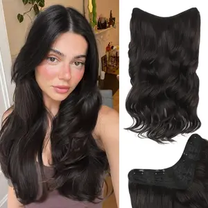 Clip in Synthetic Hair Extensions Long Wavy 4PCS Thick Hairpieces Dark Brown Black Fiber Double Weft Natural Hair Extensions 24 Inch for Women
