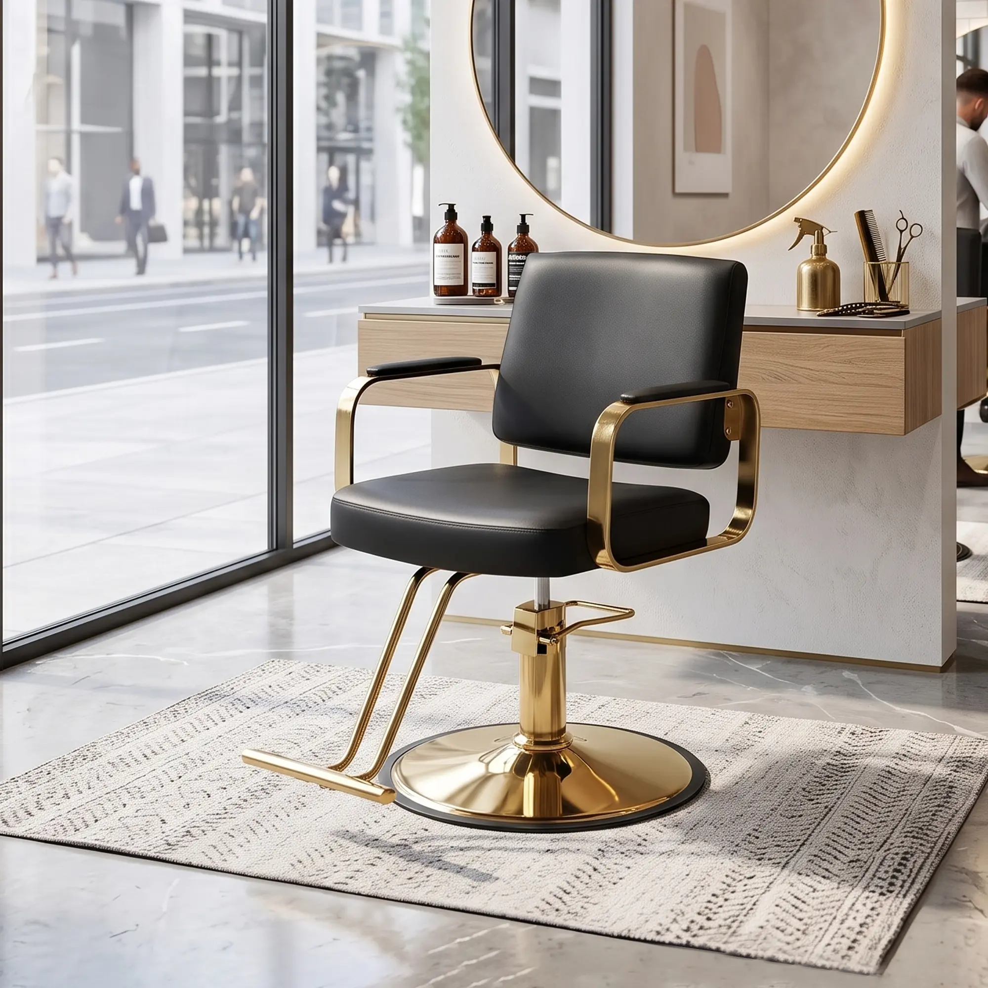 Modern Commercial Single Seat Salon Barber Pedicure Chair - 360° Rotatable, Height-Adjustable Beauty Spa Chair with Footrest & PU Leather Cushion