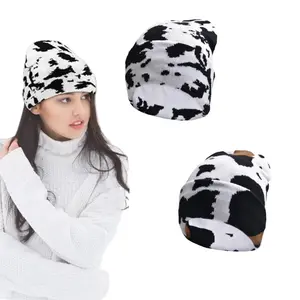 Cow Print Beanie Unisex Winter Warm Knitted Hat for Women Men Soft Cuffed Skull Cap Everyday Use Christmas Gifts