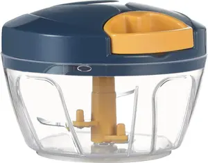 Manual Food Processor Vegetable Chopper, Portable Hand Pull String Garlic Mincer Onion Cutter for Veggies, Fruits, Nuts,etc., 500ml, Deep Blue Kitchen Glass Utensil