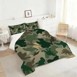 Prehistoric Camouflage Dinosaur Comforter Set, Unique Kids Bedding Set with T-Rex and Stegosaurus Prints, Cozy & Fun for Dinosaur Lovers, Perfect for Bedroom Décor & Playroom Design, Includes 1 quilt, with 1 or 2 Pillowcase No Pillow Core