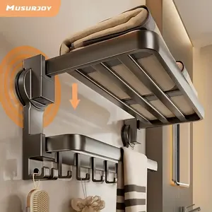 Suction Cup Towel Rack No Drilling Gun Gray Bathroom Storage Rack Integrated Space Aluminum Suction Cup Bath Towel Rack Toilet Hanging Rack