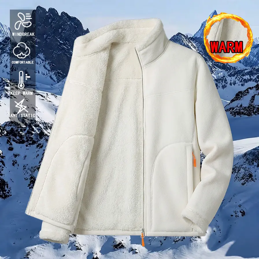 Women’s fashionable double-sided warm fleece jacket/cardigan for autumn and winter, comfortable solid color with thickened fleece lining, casual stylish outdoor sports outerwear
