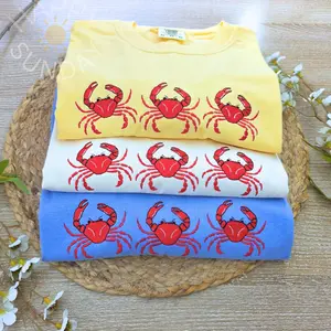 Embroidered Crabs Shirt, Ocean animal Lover Shirt, Summer Embroidered Shirt, trendy Summer tee, Crab Lover shirt
