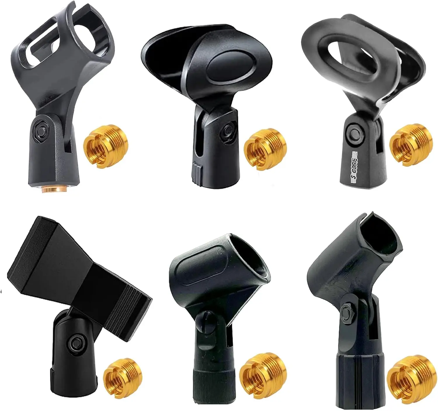 5 Core Universal Adjustable Microphone Clips for Stands, 6PCS Compact Durable Metal Mount Accessories with 5/8-in to 3/8-in Screw Adapters, Easy Installation - MC 123478