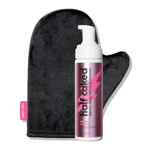 Half Caked Electric Body Tanning Mousse + Mitt - streak-free application, alcohol-free, 2 shades to choose from - 6.7 fl oz