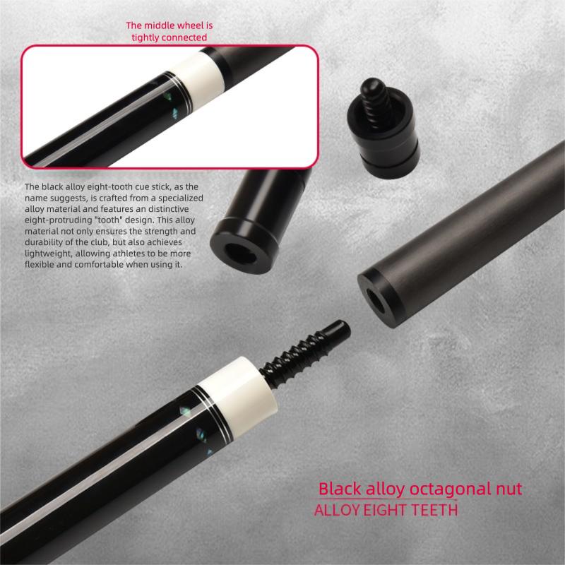 Carbon-Fiber Pool Cue LD Shaft with 1/2 Joint for Spin Control - Heavy-Duty Black Shell Inlaid Leather Grip, Water-Resistant & Splice-Proof Tip (11.8mm) w/ Extension - Professional Billiard Cue Stick