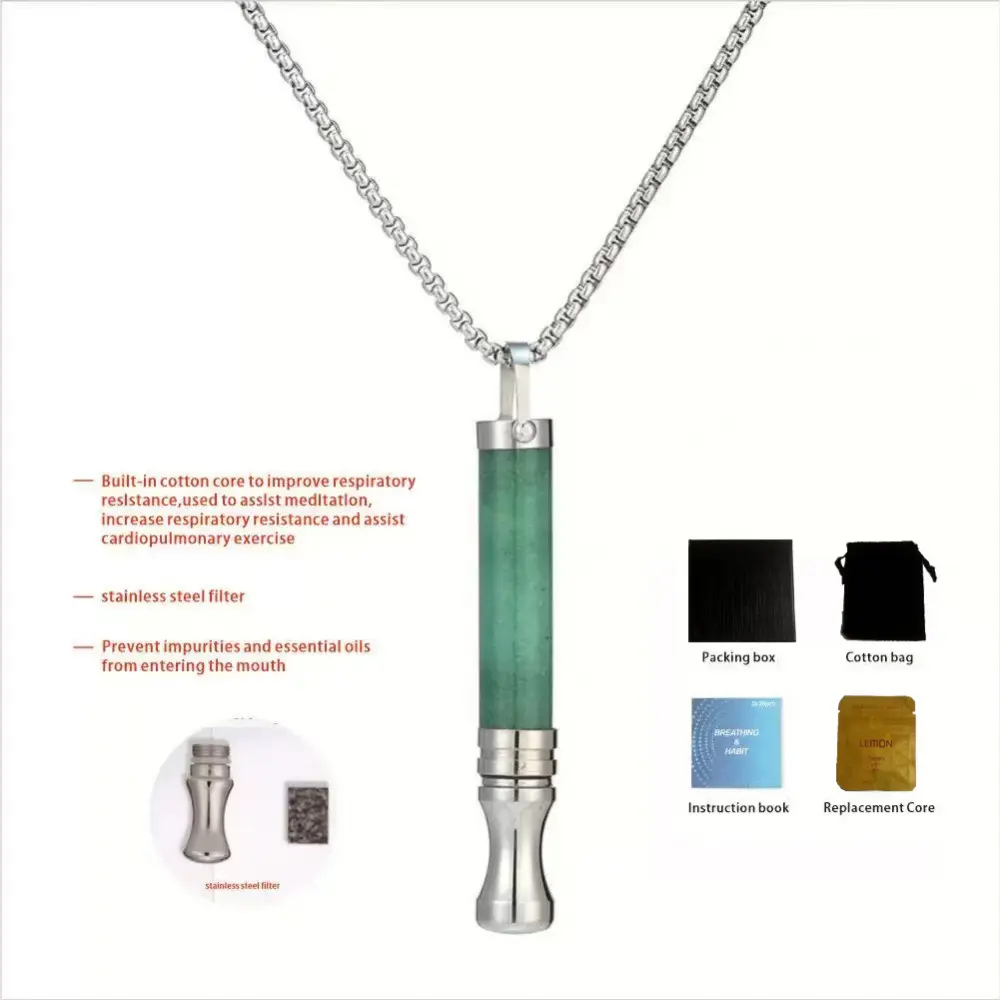 Tiger Eye Energy Stone Breathing Resistance Necklace with Built-in Cotton Wick Aromatherapy Stress Relief Meditation Anxiety Relief Jewelry Titanium Steel Hypoallergenic