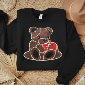 Sweatshirt with embroidered chenille teddy bear. Pullover Stylish